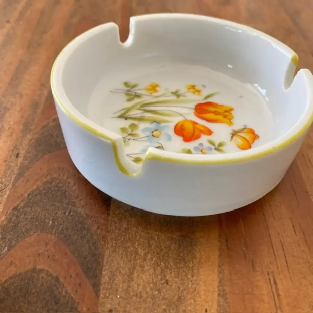 Vintage Stacking Ashtray with Orange Flowers - made in Japan
